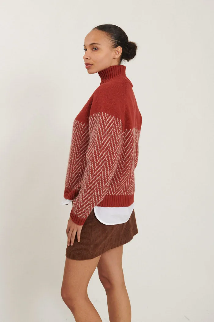 Henny Raglan T-Neck - Cinnabar / natural melange