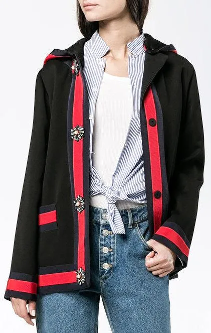 Hooded Knit Cardigan-Jacket, Black