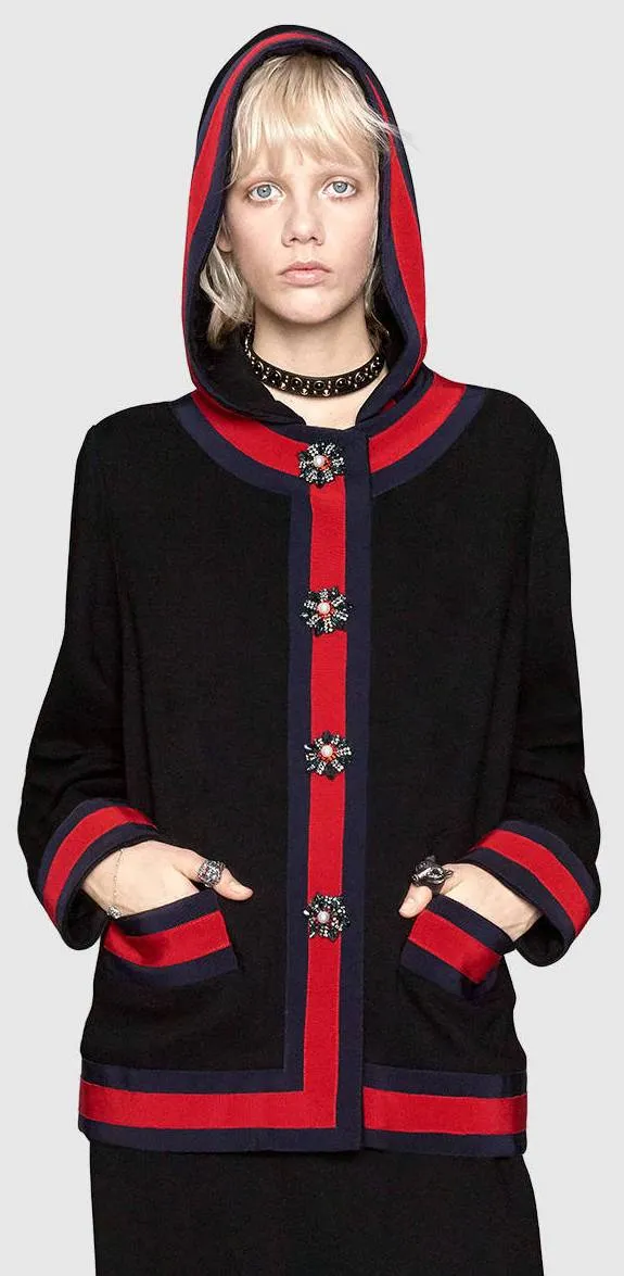 Hooded Knit Cardigan-Jacket, Black