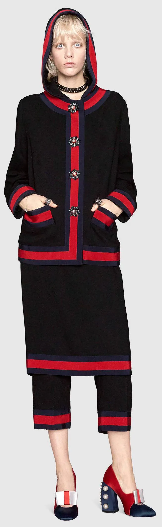 Hooded Knit Cardigan-Jacket, Black
