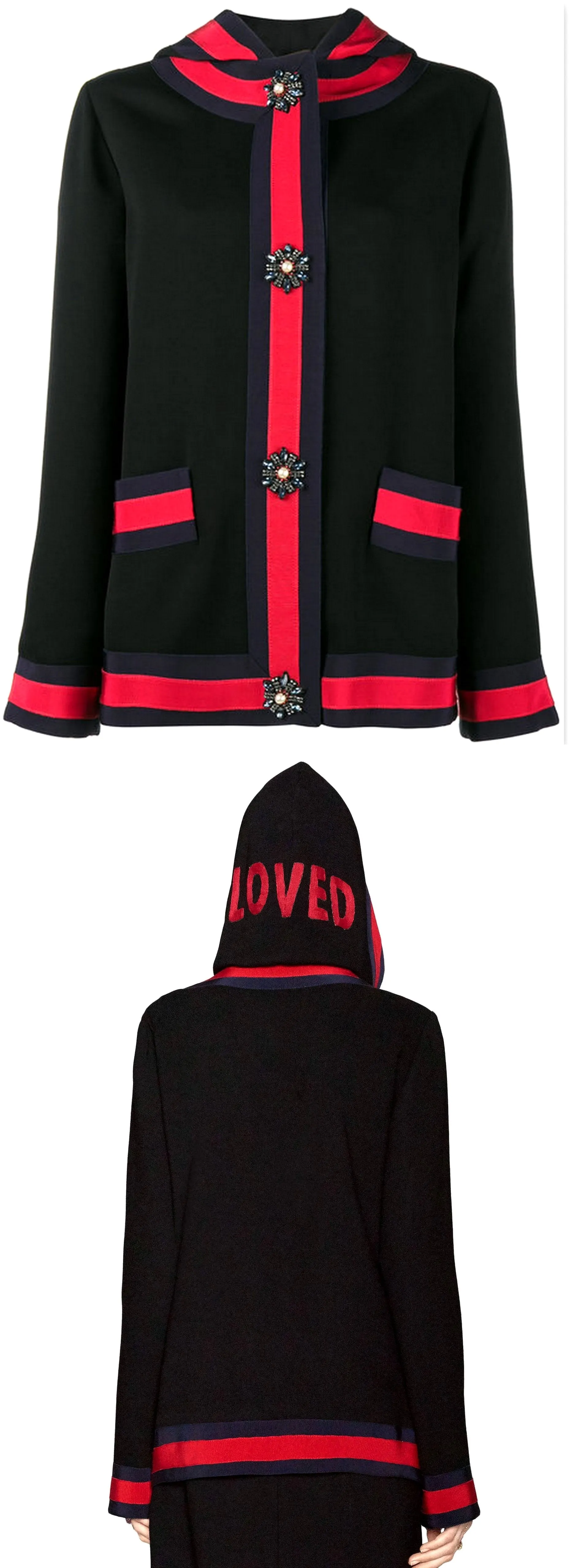 Hooded Knit Cardigan-Jacket, Black