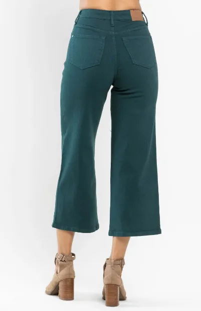 Judy Blue Teal Cropped Wide Leg Jean