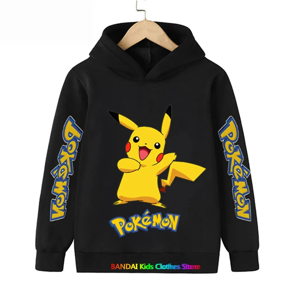 Kids Baby Boy Cute Pikachu Hoodies Anime Pokemon Cartoon Boys Girls Sweatshirts Spring and AutumnThin Coats Children's Hooded