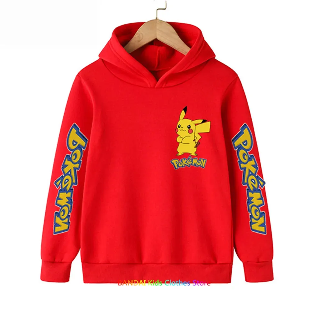 Kids Baby Boy Cute Pikachu Hoodies Anime Pokemon Cartoon Boys Girls Sweatshirts Spring and AutumnThin Coats Children's Hooded