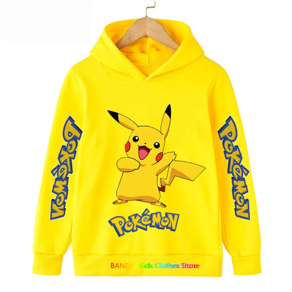 Kids Baby Boy Cute Pikachu Hoodies Anime Pokemon Cartoon Boys Girls Sweatshirts Spring and AutumnThin Coats Children's Hooded