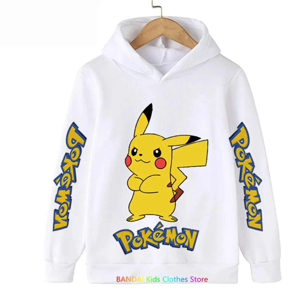 Kids Baby Boy Cute Pikachu Hoodies Anime Pokemon Cartoon Boys Girls Sweatshirts Spring and AutumnThin Coats Children's Hooded