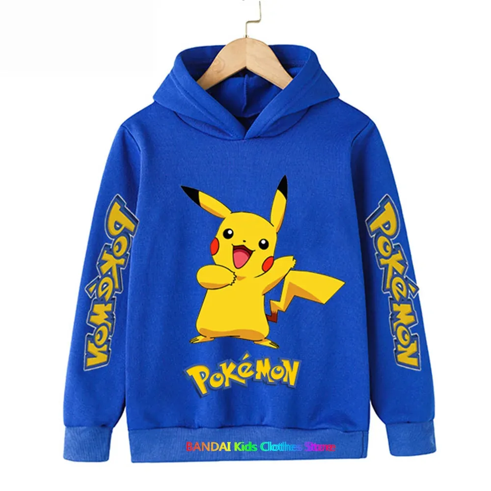 Kids Baby Boy Cute Pikachu Hoodies Anime Pokemon Cartoon Boys Girls Sweatshirts Spring and AutumnThin Coats Children's Hooded