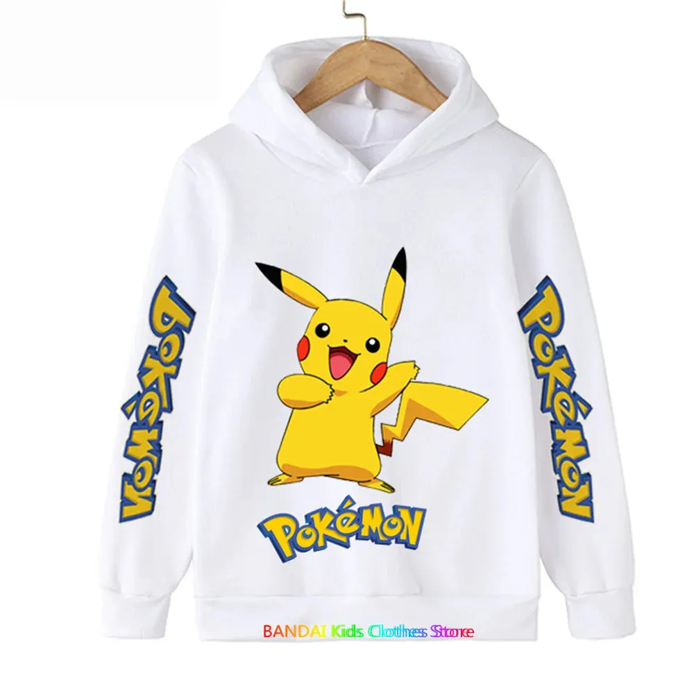 Kids Baby Boy Cute Pikachu Hoodies Anime Pokemon Cartoon Boys Girls Sweatshirts Spring and AutumnThin Coats Children's Hooded