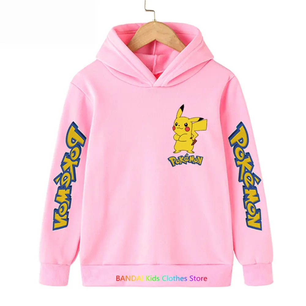 Kids Baby Boy Cute Pikachu Hoodies Anime Pokemon Cartoon Boys Girls Sweatshirts Spring and AutumnThin Coats Children's Hooded