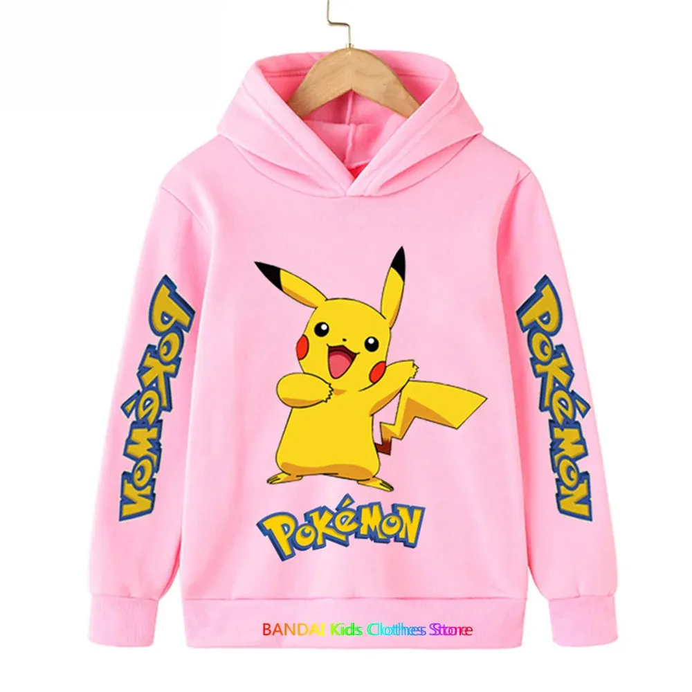 Kids Baby Boy Cute Pikachu Hoodies Anime Pokemon Cartoon Boys Girls Sweatshirts Spring and AutumnThin Coats Children's Hooded