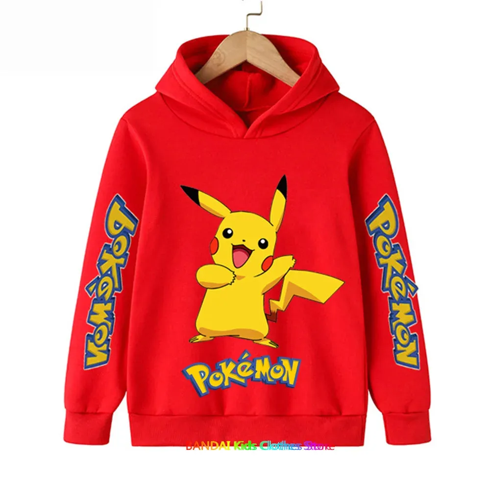Kids Baby Boy Cute Pikachu Hoodies Anime Pokemon Cartoon Boys Girls Sweatshirts Spring and AutumnThin Coats Children's Hooded