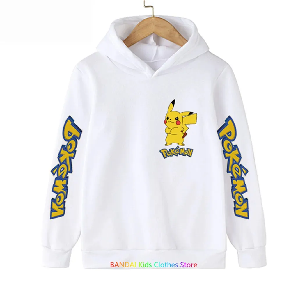 Kids Baby Boy Cute Pikachu Hoodies Anime Pokemon Cartoon Boys Girls Sweatshirts Spring and AutumnThin Coats Children's Hooded