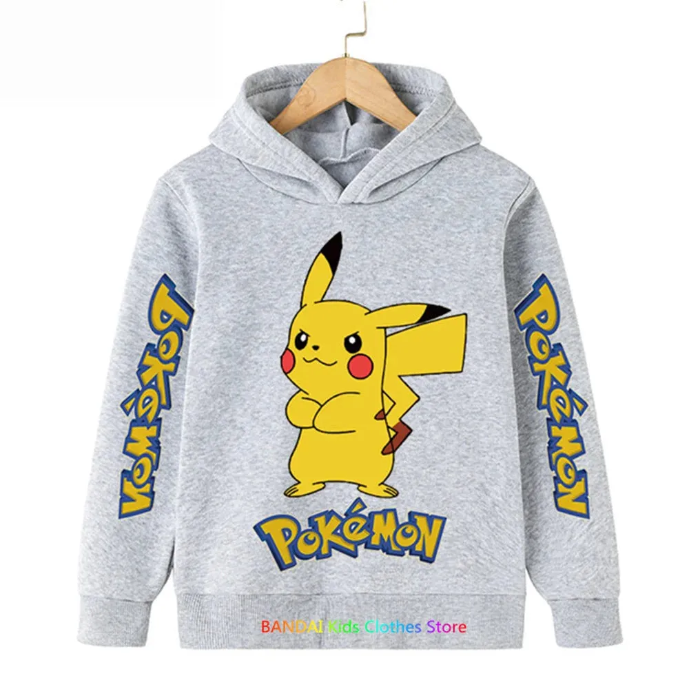 Kids Baby Boy Cute Pikachu Hoodies Anime Pokemon Cartoon Boys Girls Sweatshirts Spring and AutumnThin Coats Children's Hooded