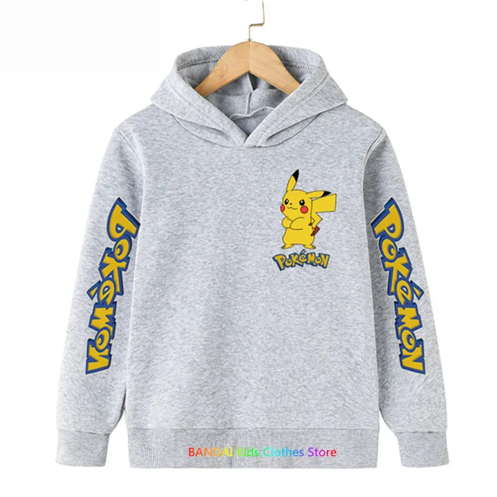 Kids Baby Boy Cute Pikachu Hoodies Anime Pokemon Cartoon Boys Girls Sweatshirts Spring and AutumnThin Coats Children's Hooded