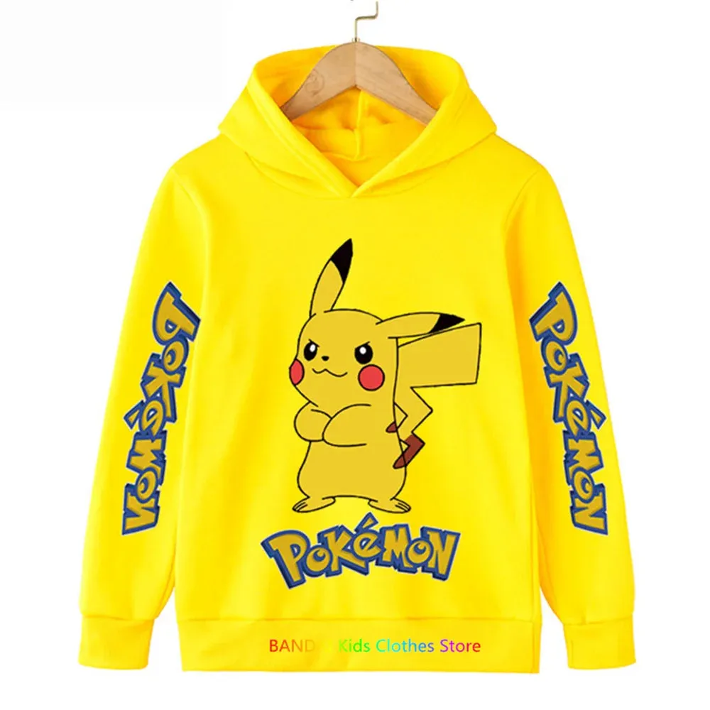 Kids Baby Boy Cute Pikachu Hoodies Anime Pokemon Cartoon Boys Girls Sweatshirts Spring and AutumnThin Coats Children's Hooded