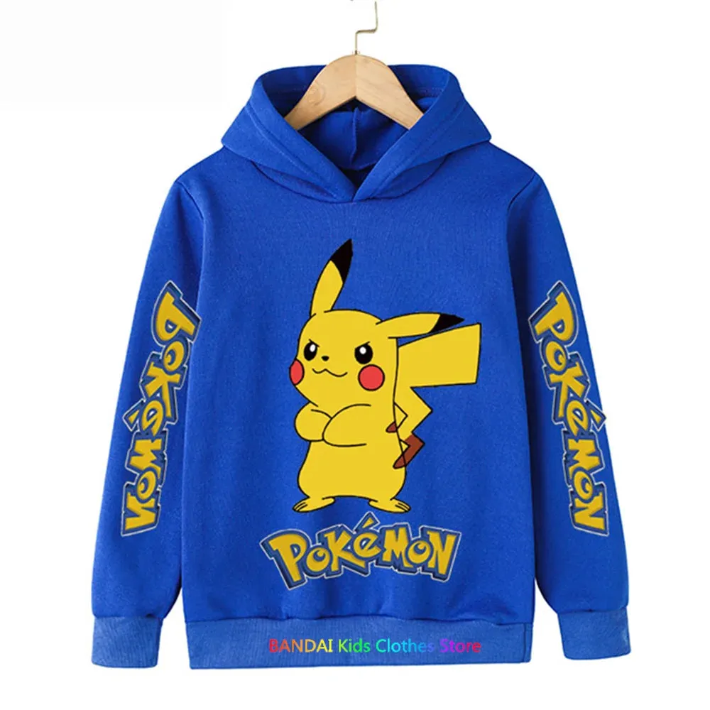 Kids Baby Boy Cute Pikachu Hoodies Anime Pokemon Cartoon Boys Girls Sweatshirts Spring and AutumnThin Coats Children's Hooded