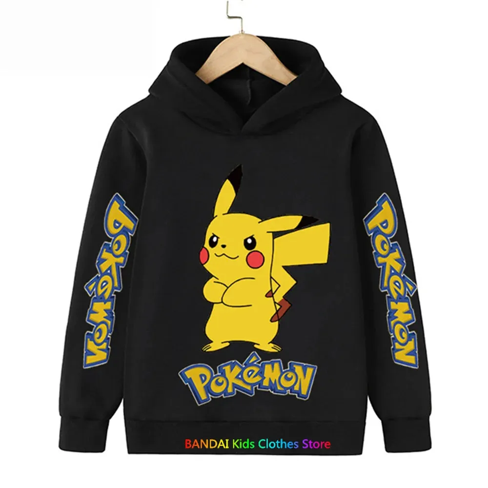 Kids Baby Boy Cute Pikachu Hoodies Anime Pokemon Cartoon Boys Girls Sweatshirts Spring and AutumnThin Coats Children's Hooded