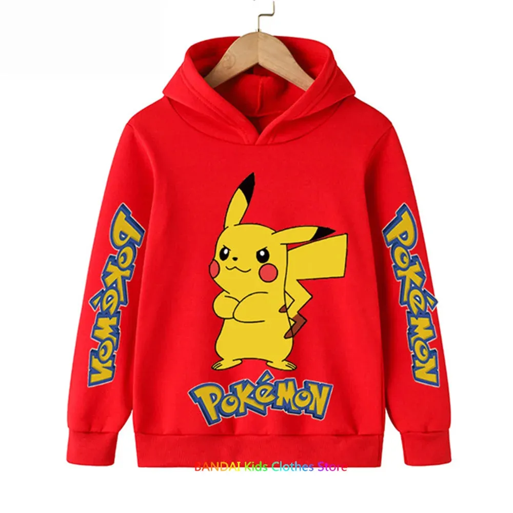 Kids Baby Boy Cute Pikachu Hoodies Anime Pokemon Cartoon Boys Girls Sweatshirts Spring and AutumnThin Coats Children's Hooded