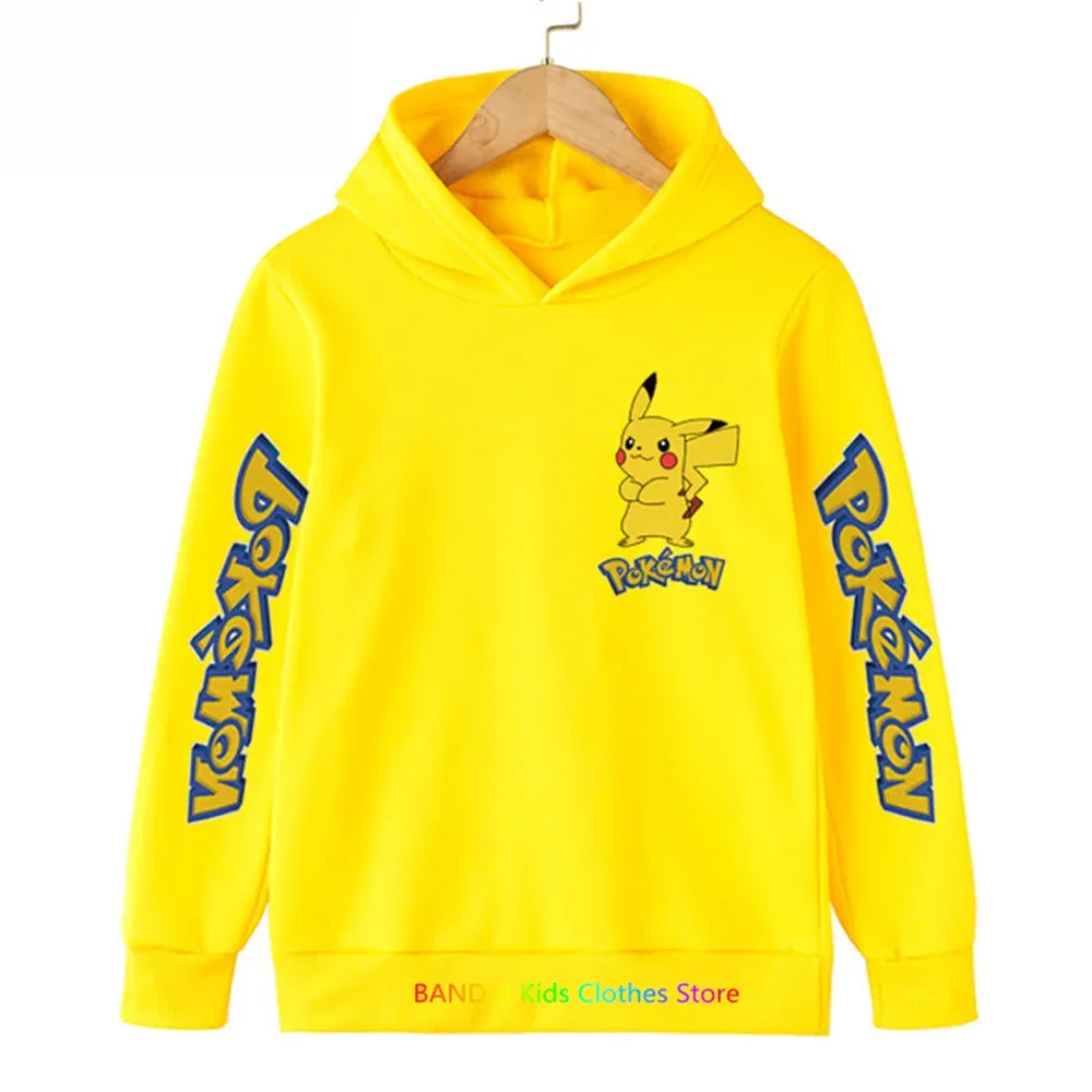 Kids Baby Boy Cute Pikachu Hoodies Anime Pokemon Cartoon Boys Girls Sweatshirts Spring and AutumnThin Coats Children's Hooded