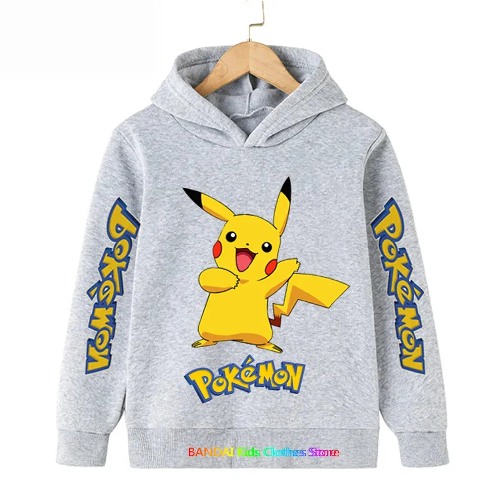Kids Baby Boy Cute Pikachu Hoodies Anime Pokemon Cartoon Boys Girls Sweatshirts Spring and AutumnThin Coats Children's Hooded