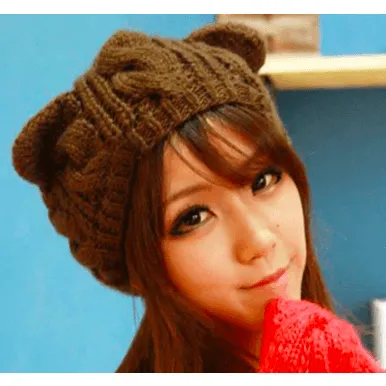 KNITTED WOOL CAT EARS BEANIE CAP