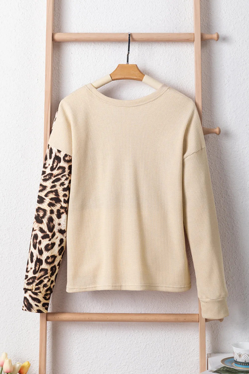 Leopard Colorblock Waffle Knit Top