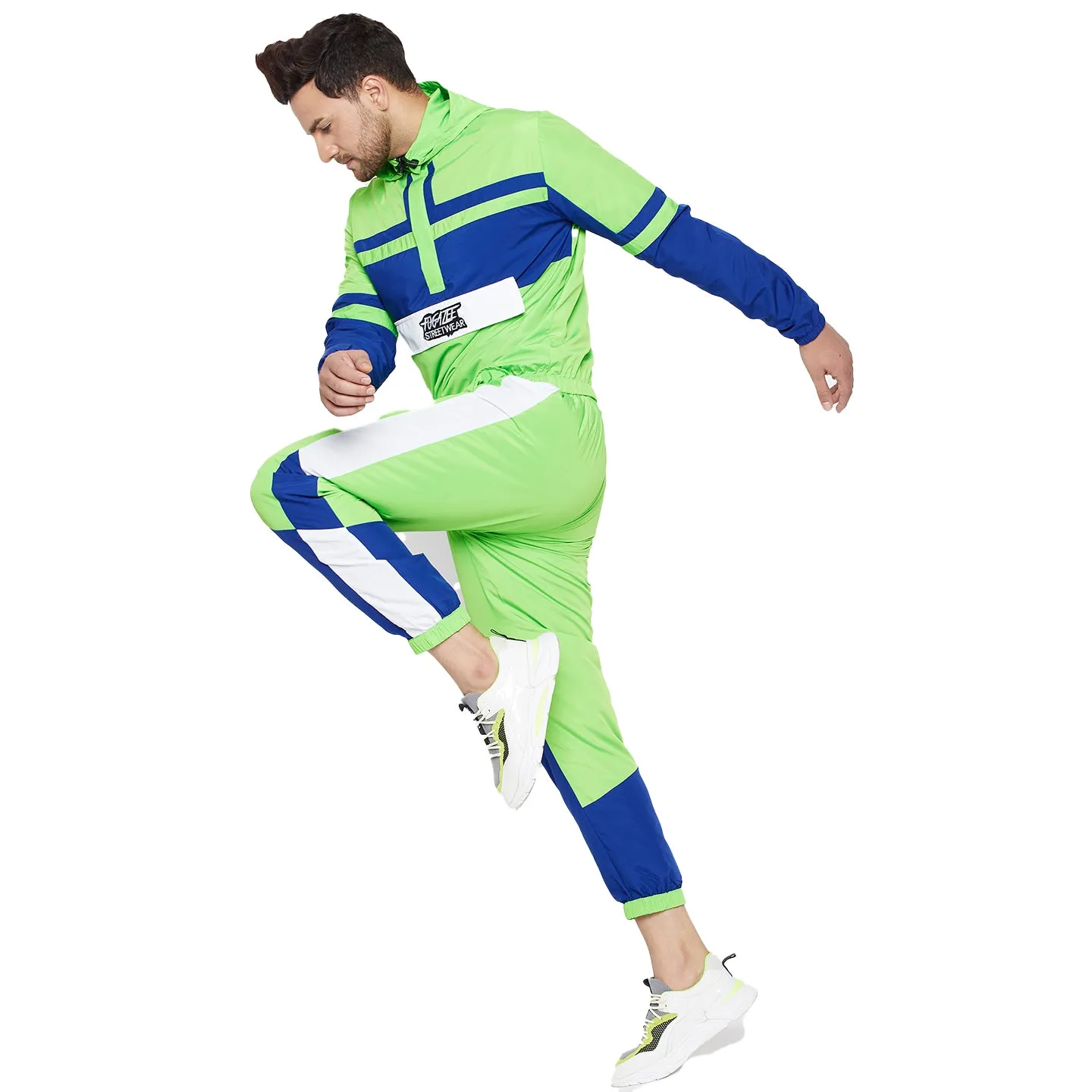 Lime Green Color blocked Hooded Jacket