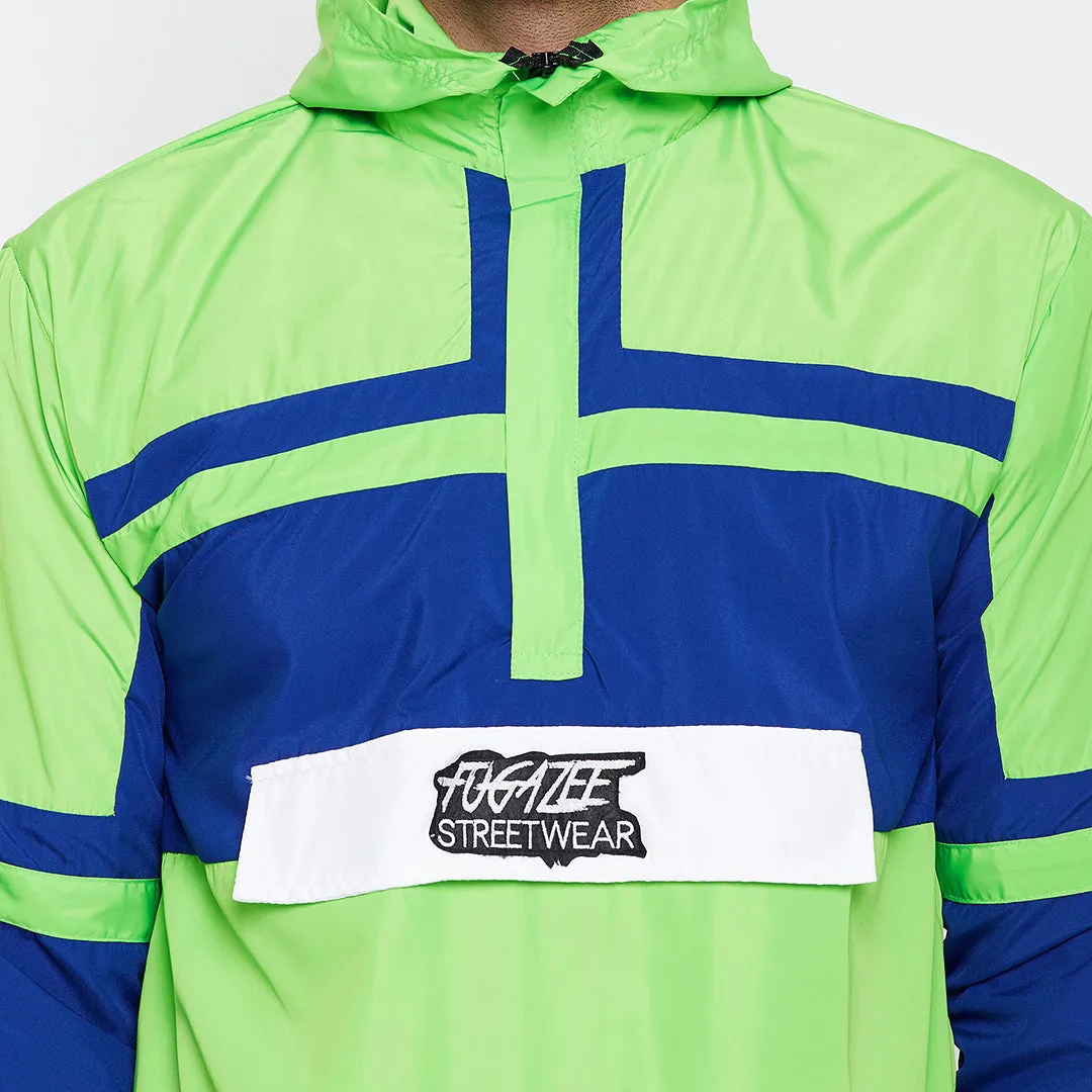 Lime Green Color blocked Hooded Jacket