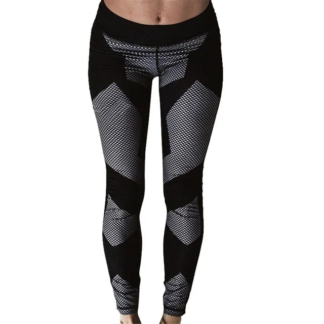 LOOZYKIT Hot Sale Women Sexy Black Mesh Yoga Pants Gym Srtriped Printed Leggings Slim Fitness High Waist Leggings Workout 2019