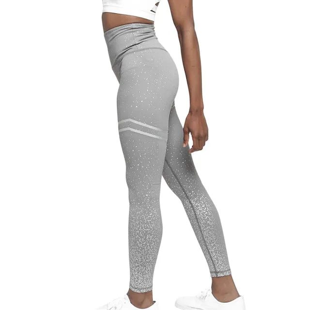 LOOZYKIT Hot Sale Women Sexy Black Mesh Yoga Pants Gym Srtriped Printed Leggings Slim Fitness High Waist Leggings Workout 2019