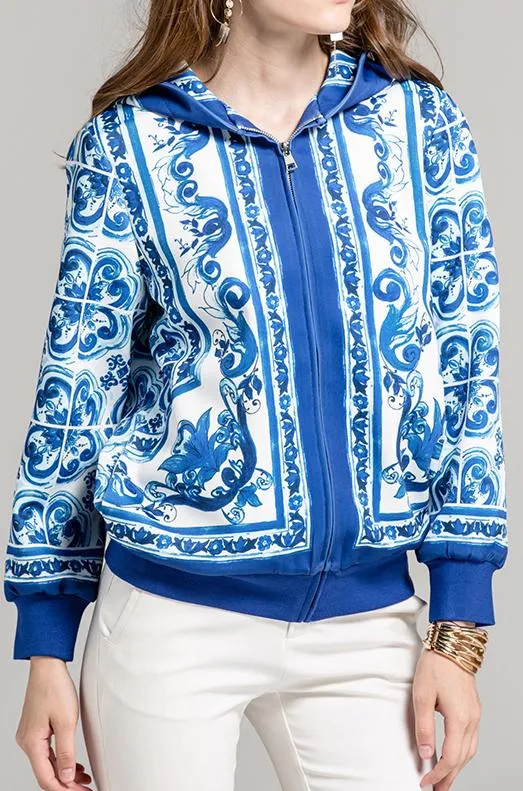 'Majolica' Print Hooded Jacket