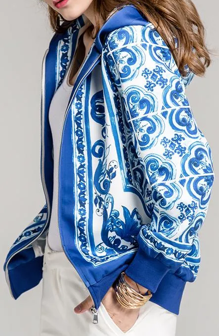'Majolica' Print Hooded Jacket