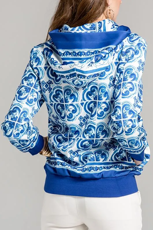 'Majolica' Print Hooded Jacket