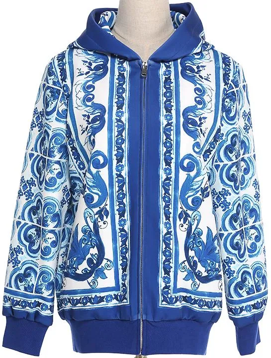 'Majolica' Print Hooded Jacket