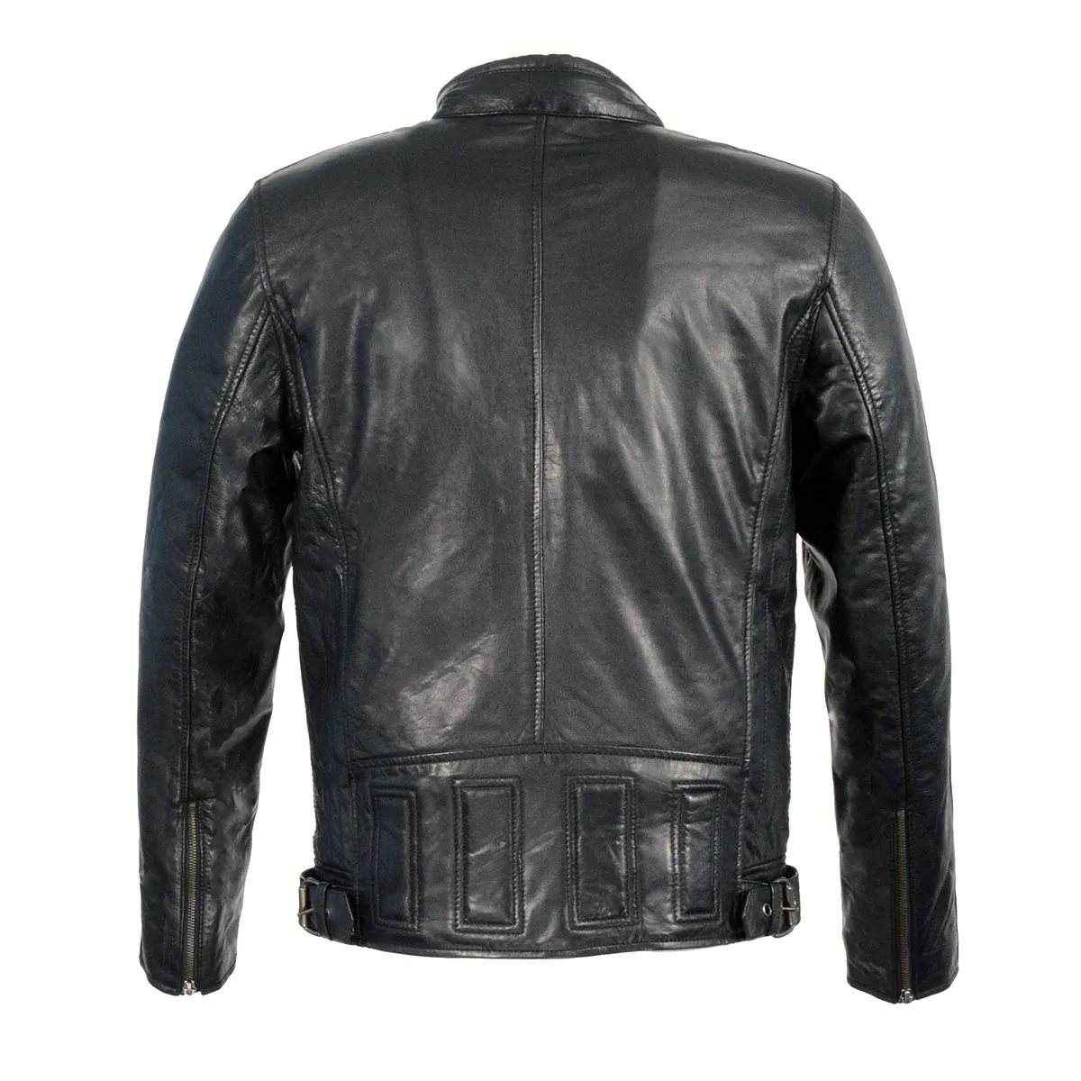 Milwaukee Leather SFM1835 Men's Black Cafe Racer Leather Jacket with Snap Button Collar