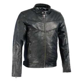 Milwaukee Leather SFM1835 Men's Black Cafe Racer Leather Jacket with Snap Button Collar