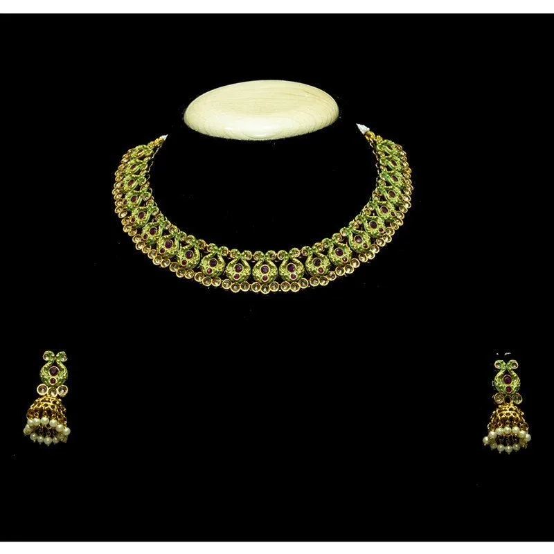 Mint Green Ruby Gold Look Necklace Set 1590-5655