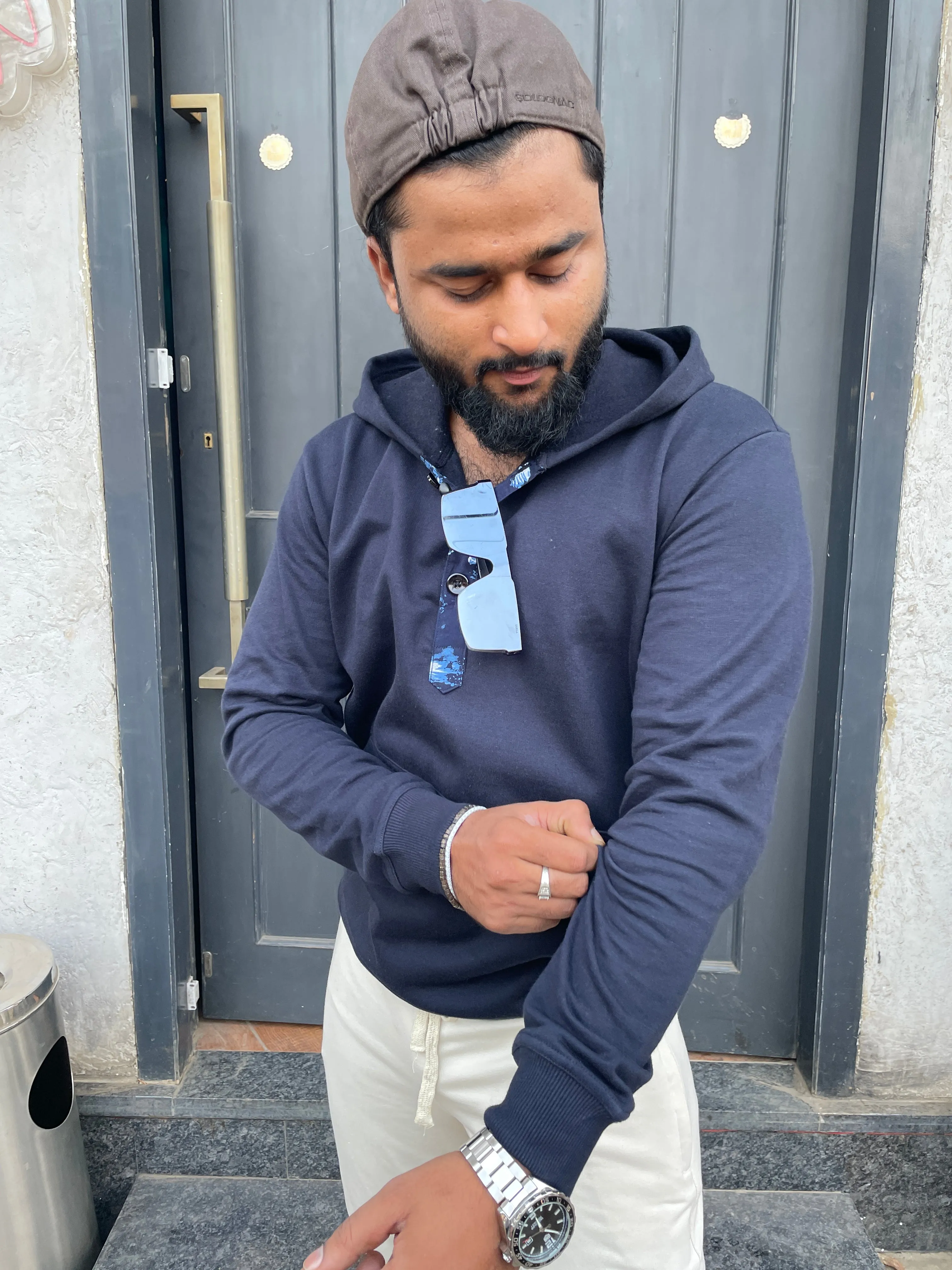 Navy Henley type Hoodie