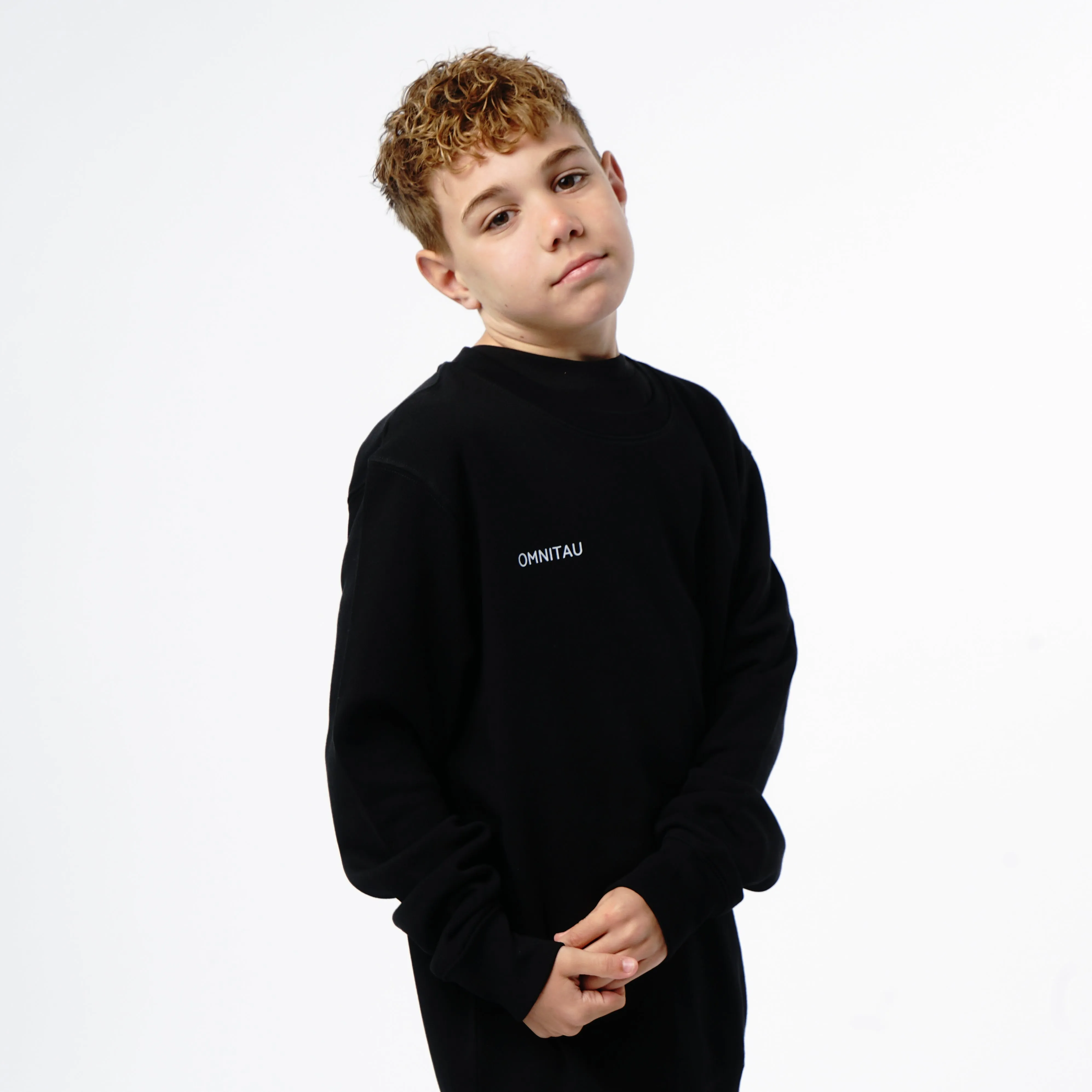 Omnitau Kid's Team Sports Crew Neck Cotton Sweatshirt - Black