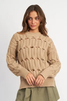 Open Knit Side Slit Sweater