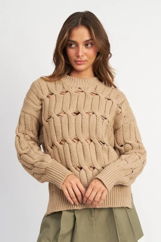 Open Knit Side Slit Sweater