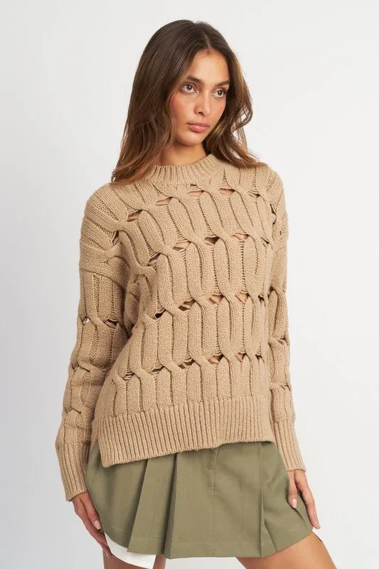 Open Knit Side Slit Sweater