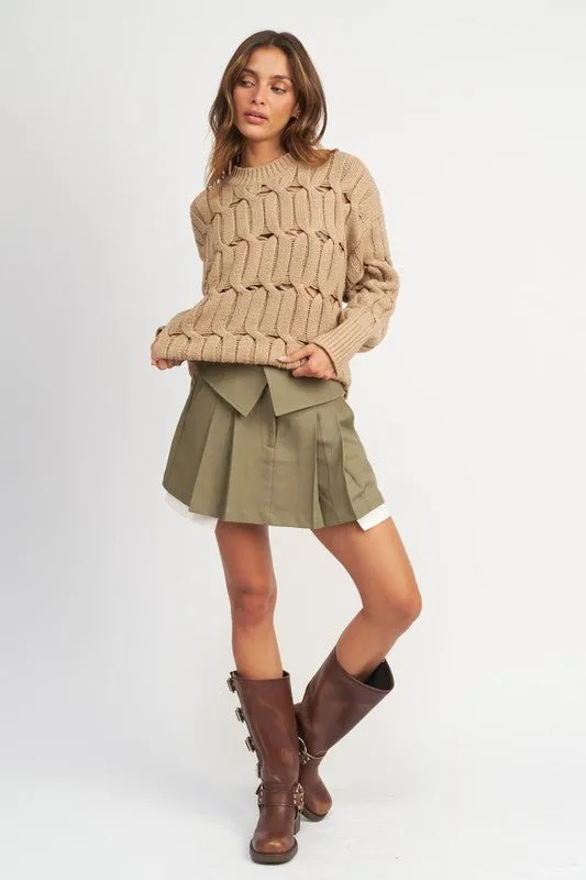 Open Knit Side Slit Sweater