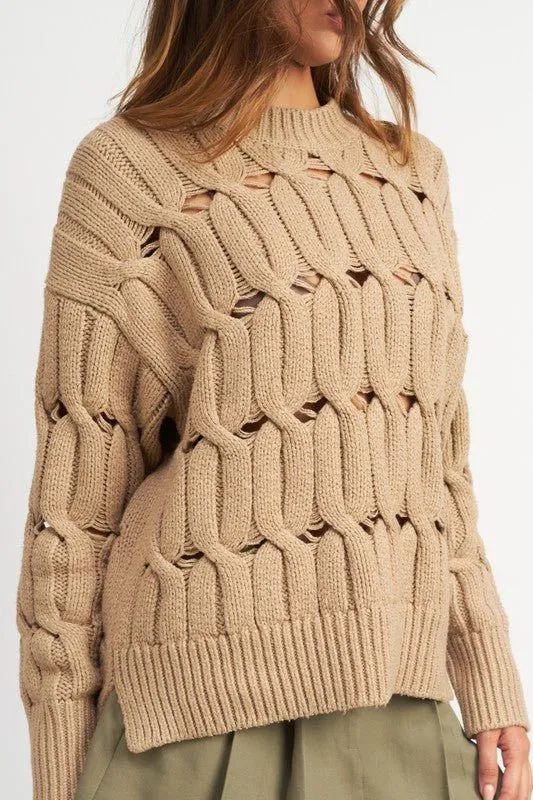 Open Knit Side Slit Sweater