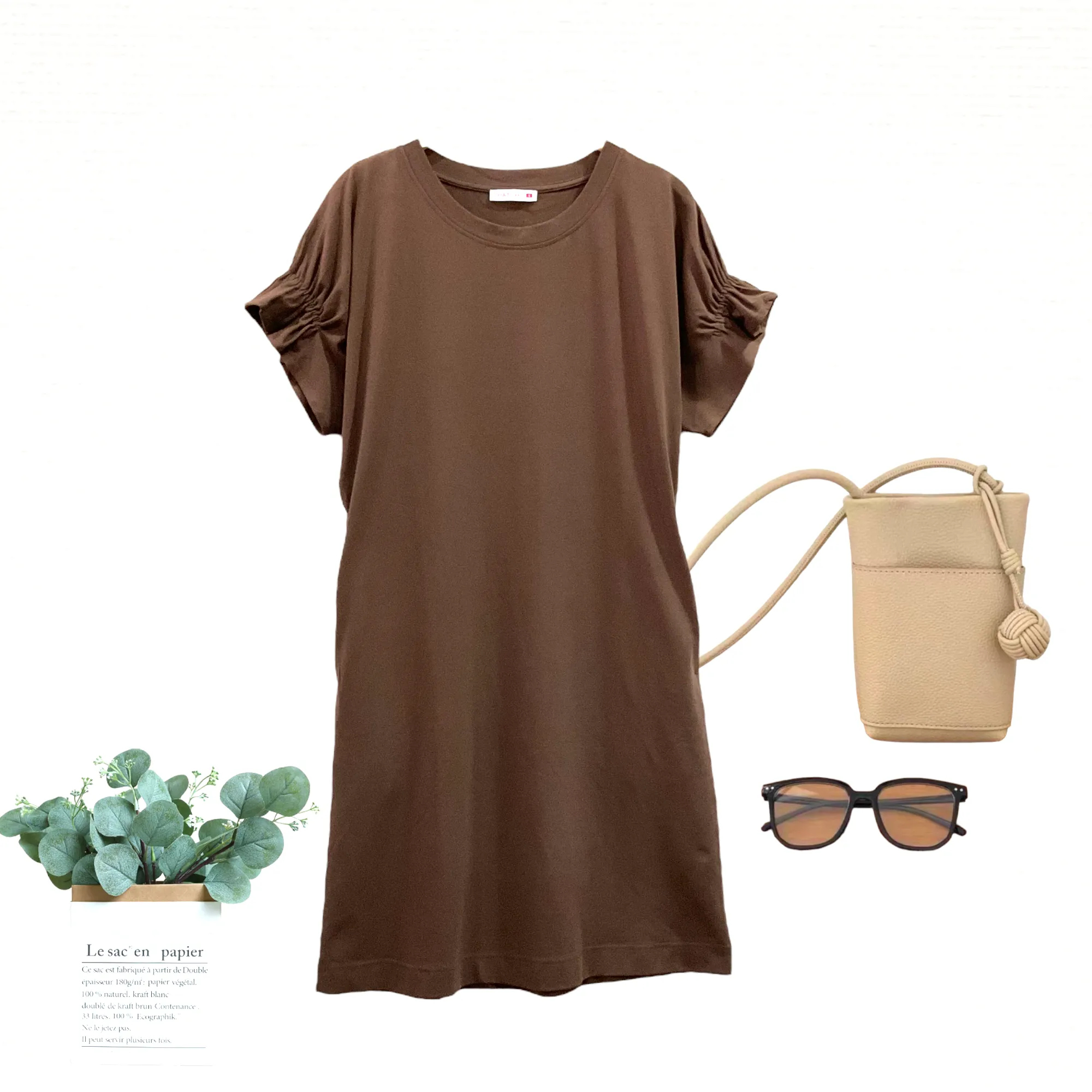 Patch Casual Short Sleeve Round Neck With Pocket Cotton Dress