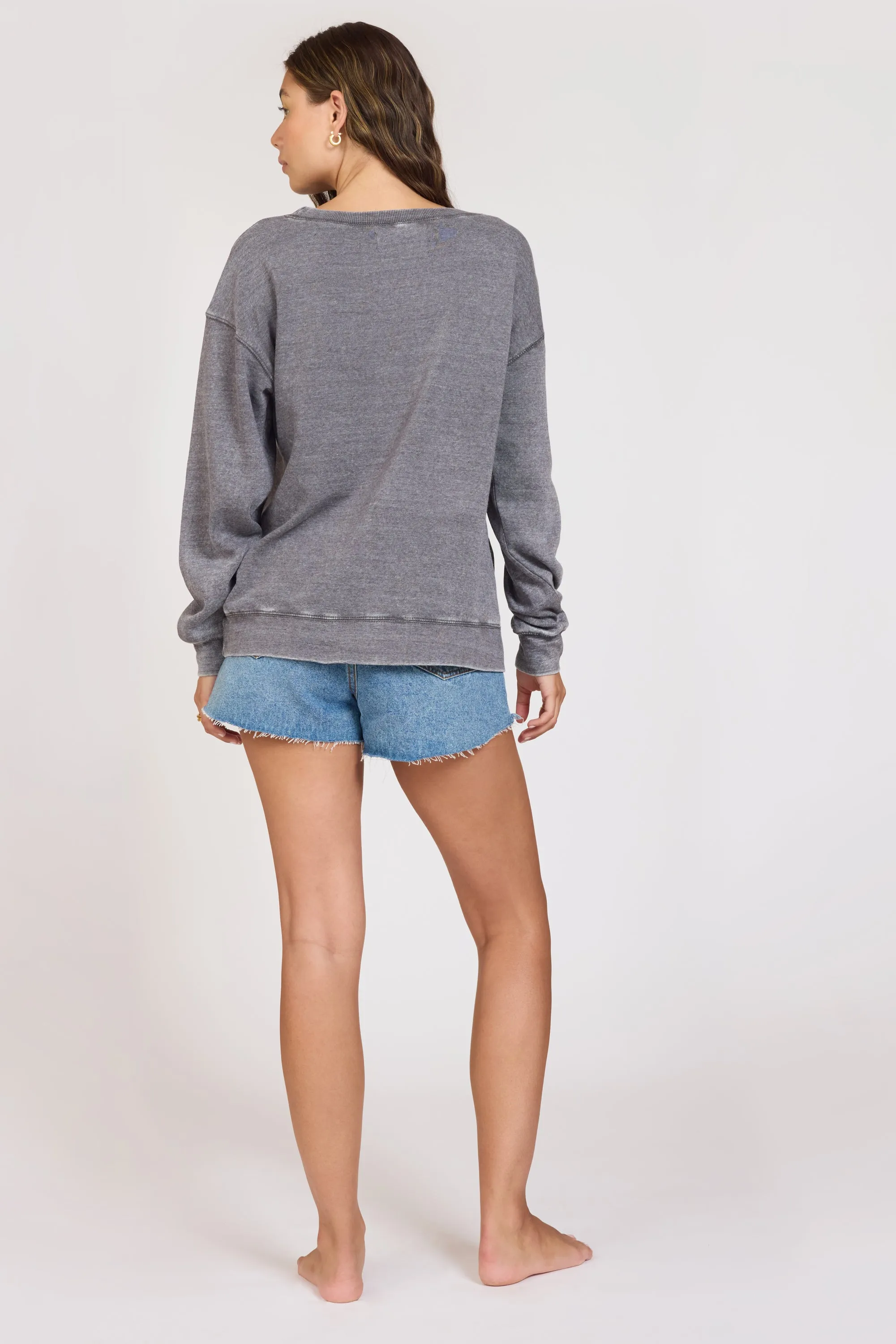 "Summer High" Steel Grey Burnout Fleece Crewneck