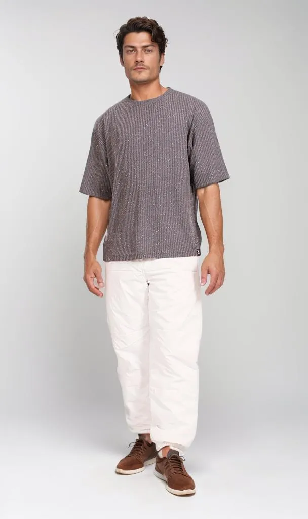 R205833 - Textured Jacquard Oversized T-Shirt  Dark Grey