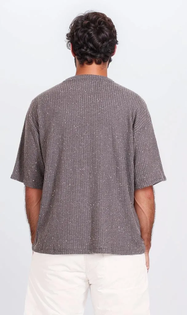 R205833 - Textured Jacquard Oversized T-Shirt  Dark Grey