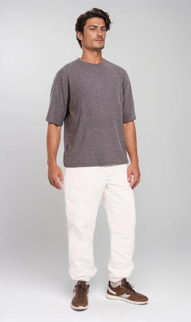 R205833 - Textured Jacquard Oversized T-Shirt  Dark Grey