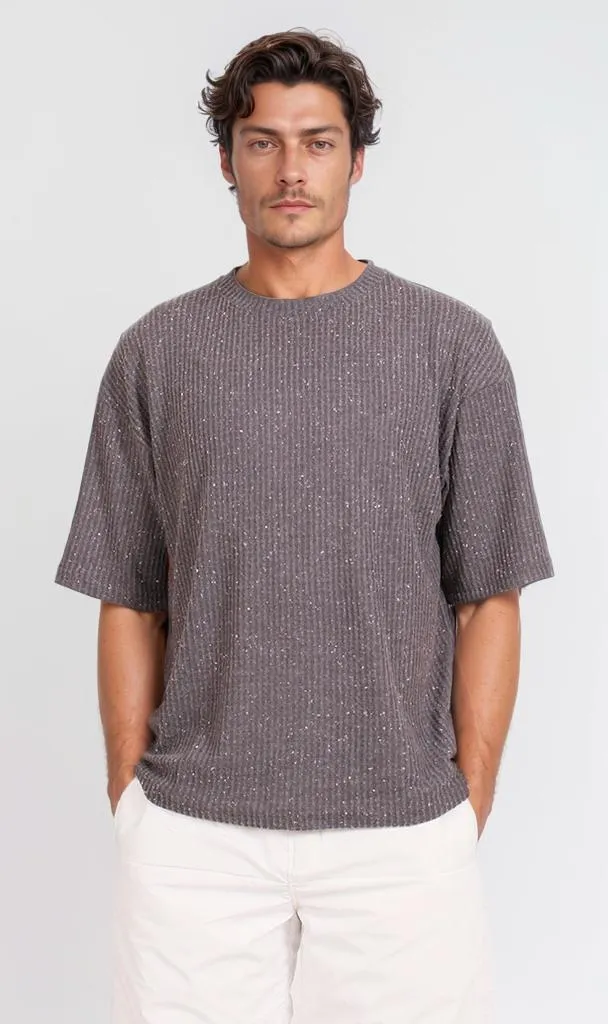 R205833 - Textured Jacquard Oversized T-Shirt  Dark Grey